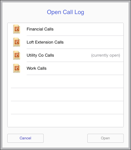 Open Call Log Screen image